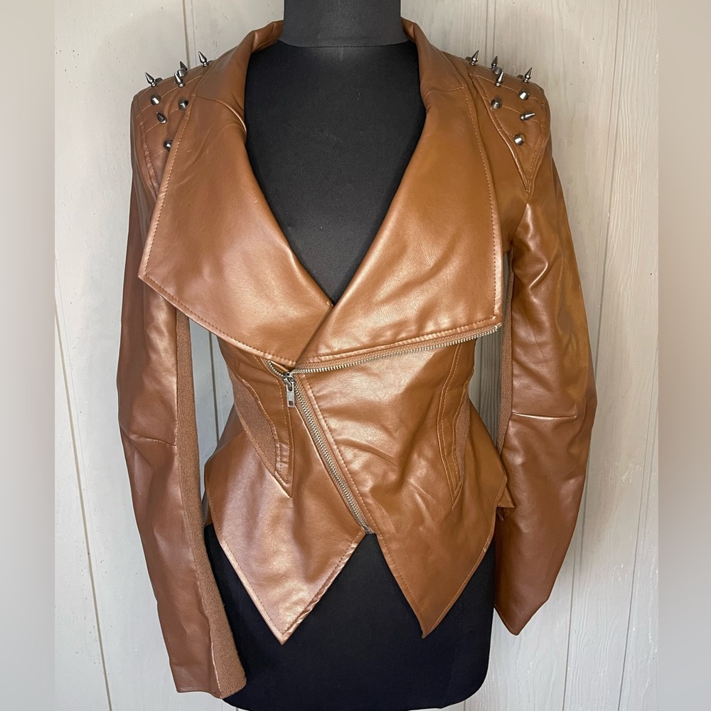 Love Tree Structured Studded Patent Leather Jacket
